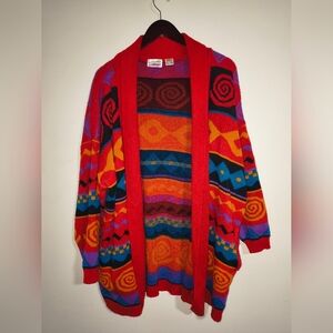 Vintage 90s Colorful Geometric Open Cardigan Womens Plus Size 18W Retro Aztec
